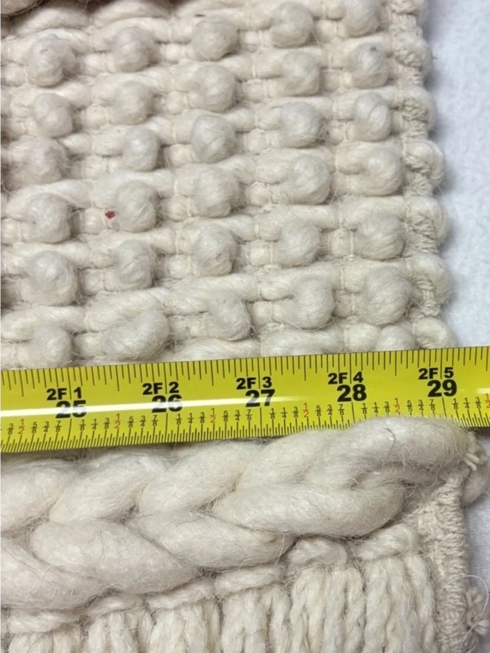 Handwoven Cream wool Wall Hanging-Boho Home Wall Decor-chunky w/Fringe 29”X 49”